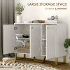 HOMCOM Sideboard with 3 Doors, Modern Storage Cabinet with Adjustable Shelves & Centre Leg for Living Room, Dining Room, Kitchen, TV Cabinet for 50 Inch TV, White