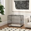 PawHut Dog Crate, Folding Metal Dog Cage with Two Doors, Tray, Soft Cushion, for Small Dogs, 76 x 53 x 60 cm, Black