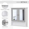 kleankin Mirror Cabinet Wall Mounted with Double Mirrored Doors, Hanging Cabinet with Cupboard and Shelf, Bathroom Wall Storage Organiser