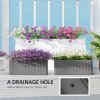 Outsunny Set of 2 Hanging Flower Boxes, 50 cm Long, Rattan Look Flower Pot with Drainage Holes and Hooks, Railing Box for Fence Balcony Garden, Grey