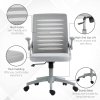 Vinsetto Mesh Office Chair, Swivel Task Desk Chair with Lumbar Back Support, Flip-Up Arm, Adjustable Height for Home Office, Grey