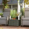 Outsunny Outdoor Coffee Table, PE Rattan Side Table with Tempered Glass Top, Wicker Square Garden Coffee Table End Table with Steel Frame for Patio, Balcony, 60 x 62 x 38cm, Light Grey