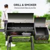 Outsunny Charcoal Barbecue Grill with Offset Smoker, Barrel BBQ Trolley with 3 Storage Shelves & Thermometer for Outdoor Garden Camping Picnic Cooking, Black