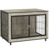PawHut Dog Crate Furniture on Wheels, Dog Cage End Side Table with Lockable Double Doors, for Medium Breeds, 80 x 56 x 62.5cm, Grey