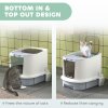 PawHut Cat Litter Box with Lid, Hooded Cat Litter Tray with Scoop, Deodorisation Bags, Top Entry, Cat Toilet with Drawer Pan, Grey