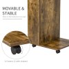 HOMCOM Mobile Sofa Side Table C-Shape End Table with Storage and Casters for Laptop Coffee Snack