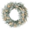HOMCOM 60cm/ 24inch Prelit Christmas Wreath with 35 Warm White LED Lights, Timer, Battery Operated, Flocked Winter Door Wreath with All Realistic Branches, Silver Tone Glitter for Home Decorations