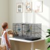 PawHut Bird Cage with Divider, Parrot Cage with 4 Wooden Perches, Slide Out Tray, 4 Feeders, for Budgie, Lovebird, Canary, Finches, 76 x 46 x 46cm, Black