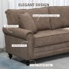 HOMCOM 3 Seater Sofa, Fabric Couch with Rubber Wood Legs, 3 Seater Settee with Extra Padded Cushions and Pillows for Living Room, 196W x 80.5D x 89H cm, Brown