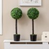 HOMCOM Set of 2 Decorative Artificial Plants Boxwood Ball Trees in Pot Fake Plants for Home Indoor Outdoor Decor, 60cm