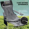 Outsunny Set of 2 Reclining Folding Camping Chair w/ Detachable Footrest, Storage Bag, Cup Holder & Headrest, Lightweight Portable Camp Chair for Beach, Picnic, Grey and Black