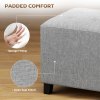 HOMCOM Square Footstool, Small Ottoman with Side Pocket, Linen Fabric Footrest Foot Stool with Rubber Wood Legs and Padded Seat for Living Room, Bedroom, Entryway, 35 x 35 x 35cm, Light Grey