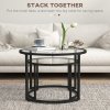 HOMCOM Coffee Table Set of 2, Modern Nest of Tables with Tempered Glass Top, Steel Frame for Living Room, Black