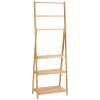 kleankin Freestanding Natural Bamboo Towel Rack with 3 Towel Rails and 3 Storage Shelves, Space-Saving Foldable Towel Holder for Bathroom