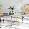 Outsunny Round Small Garden Table, 60cm Outdoor Side Table with Faux Marble Tempered Glass Top, Steel Frame for Garden Patio Balcony, Beige