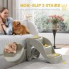 PawHut Foldable Pet Stairs Portable Dog Steps 3-Step Design with Non-slip Mats for High Beds, Sofas, 49 x 38 x 38 cm, Grey