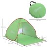 Outsunny Pop up Beach Tent, UV 30+ Sun Shelter with Carry Bag, 2x1.5m for 2-3 Person, Green