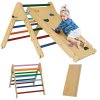 AIYAPLAY Toddler Climbing Frame, 3 in 1 Pikler Triangle Set with Ramp, Wooden Climbing Frame Indoor Baby Gym, for 18-48 Months, Multicoloured