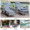Outsunny 3 Pieces PE Rattan Patio Lounge Chair Set, Outdoor Recliner Lounge Chairs with Wheels, for Outside with Cushions, Headrest, Coffee Table for Garden, Poolside, Grey