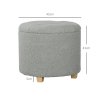 HOMCOM 45cm Round Storage Ottoman, Teddy Fleece Footstool with Removable Lid and Wood Legs, Button Tufted Vanity Stool for Living Room Bedroom Hallway