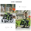 PawHut Dog Bike Trailer Dog Stroller 2 in 1 Foldable with Aluminium Frame, Quick-Release Wheels, Safety Leash, Anti-Slip Mat, Hitch Coupler, Reflectors, Flag, for Medium Dogs - Green