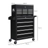 HOMCOM 2 in 1 Rolling Tool Cabinet on Wheels with 14 Drawers, Pegboard and Side Rack, Lockable Top Tool Chest and Roller Cabinet Combo for Workshop and Home, Black