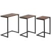 HOMCOM Nesting Side Tables Set of 3, C-Shaped Sofa Side Tables with Steel Frame for Sofa Couch and Bed, Rustic Brown