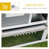 PawHut Wooden Rabbit Hutch 2 Tier Guinea Pig Cage Bunny Run w/ Sunlight Panel Roof and Slide-Out Tray - Grey