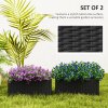 Outsunny Set of 2 Hanging Flower Boxes, 50 cm Long, Rattan Look Flower Pot with Drainage Holes and Hooks, Railing Box for Fence Balcony Garden