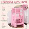 HOMCOM Kids Step Stool, Adjustable Standing Platform, Toddler Kitchen Stool , Standing Tower for Kids, Kitchen Counter with Three Adjustable Heights - Pink
