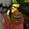 HOMCOM 77cm Outdoor Halloween Decoration Scarecrow, Standing Scarecrow Prop Life Size with Sound and Motion Activated, Light Up Eyes, Howling Sound, Posable Arms, Moving Hands