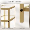 HOMCOM 3-Tier Side Table, Narrow End Table with Storage Shelf and Tempered Glass Tabletop for Small Spaces, Bedroom, Living Room, Entryway, Gold Tone