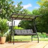 Outsunny 3 Seater Garden Swing Seat Bed with UPF30+ Adjustable Canopy, Convertible Swing Chair with Cushion, Outdoor Hammock Bench with Cup Trays for Balcony Patio, Black