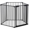 PawHut Pet Safety Gate, 5 Panels Playpen Fireplace, Metal Fence, Stair Barrier, Room Divider w/ Walk-Through Door - Black