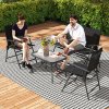 Outsunny Outdoor?4 Pieces Patio Furniture Set with Breathable Mesh Fabric?Seat & Backrest,?Garden Set with Two Foldable Armchairs, a Loveseat &?Glass?Top?Table, Black