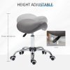 HOMCOM Cosmetic Stool 360?? Rotate Height Adjustable Salon Massage Spa Chair Hydraulic Rolling Faux Leather Saddle Stool Mobility, Grey