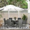 Outsunny 7-Piece PE Rattan Garden Furniture Set, Wicker Outdoor Dining Set with Cushions, Umbrella Hole & Round Glass Top Table, 6 Seater Garden Table and Chairs for Patio, Balcony, Mixed Grey