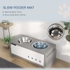 PawHut Raised Dog Bowls with Stand, 3 Height Adjustable Dog Feeding Storage Station with Slow Feeder Mat, 2 x 2000mL Stainless Steel Bowls for Medium to Extra Large Dogs - Grey