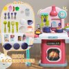 AIYAPLAY Toy Kitchen, 45-Piece Kids Kitchen with Rotating Side Tables, Toddler Pretend Role Play Kitchen with Light, Sounds, Spray Effect for Ages 3-6 Years, Pink
