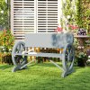 Outsunny Wooden Garden Bench, 2 Seater Outdoor Bench Outdoor with Wagon Wheel Armrests and High Back, Grey