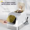 PawHut Stainless Steel Litter Box with Lid, Extra Large Hooded Cat Litter Tray for Big Cats with Front-Entry and Top-Exit, Metal Scoop, Deodorizer Bag, Non-Sticky, Odour Control and Easy Clean