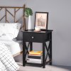 HOMCOM End Table, Sofa Side Table with Drawer X Bar Bottom Storage Shelf, Nightstand Bedside Table for Bedroom or Living Room
