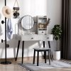 HOMCOM Dressing Table Set with Mirror and Stool, Vanity Makeup Table with 3 Drawers and Open Shelves for Bedroom, Living Room, Grey
