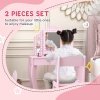 AIYAPLAY Kids Dressing Table with Tri-Fold Mirror and Stool, Kids Vanity Table, Girls Make up Desk with Drawer, for Aged 3-8 Years Old - Pink