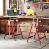 HOMCOM Set of 2 Adjustable Telescopic Builders Trestle, DIY Steel Work Bench Carpenter, Folding Saw Horse Tools Red