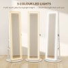 HOMCOM 360 Swivel Mirror Jewellery Cabinet with 3 Colour LED Lights, Lockable Jewellery Organiser, Free Standing Full Length Mirror with Storage for Earrings, Necklaces, Rings and Lipsticks, White