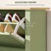 HOMCOM Narrow Shoe Cabinet, Space Saving Shoe Storage Cabinet with 2 Flip Drawers and Adjustable Shelves for 6-12 Pairs of Shoes for Hallways and Living Room, Green