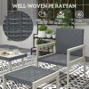 Outsunny 5 Pieces Rattan Garden Furniture Set, Patio Conversation Set with Cushions, Acacia Wood Top Coffee Table and Footstools, Outdoor Table and Chairs for Balcony, Terrace and Conservatory, Grey