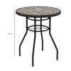 Outsunny 60 cm Garden Round Coffee Table,  Outdoor Side Table with Tempered Glass Printed Table Top and Foot Pads for Porch, Balcony, Tan Brown