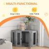 PawHut Dog Crate Furniture, Side Table Dog Kennel with Cushion, Large Door, for Medium Dogs - Grey